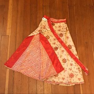 Silky Reversible Wrap Skirt Orange Floral Print